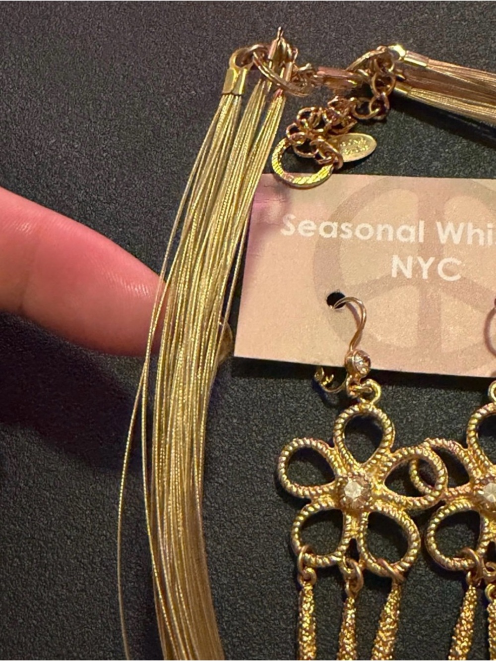 Seasonal Whispers NYC Gold Flower Pendant Necklace with Matching Earrings - Picture 5 of 12